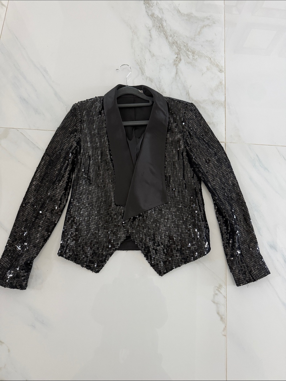 Alice + Olivia Black Sequin Shawl-Collar Blazer